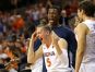Virginia guard Kyle Guy (5) celebrates o the bench against the Ohio State Buckeyes in the second half at John Paul Jones Arena. The Cavaliers won 63-61.