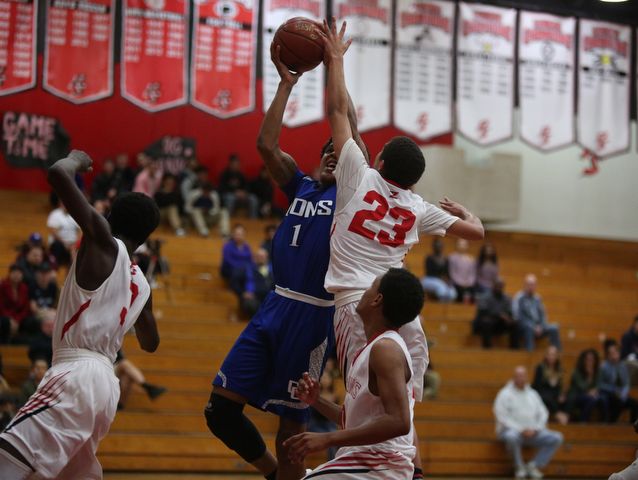 Palm Springs hosted Cathedral City in a boy's basketball game on Wednesday, January 4, 2016. Palm Springs won 56-52.