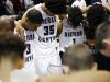 Sierra Canyon School forward Marvin Bagley III (35), guard Remy Martin (1) and their teammates huddle during the playing of the national anthem prior to the start of the 2017 Bass Pro Tournament of Champions high school basketball game between the Sierra Canyon School Blazers (Chatsworth, Calif.) and the Findlay Prep Pilots (Las Vegas, Nev.) at JQH Arena in Springfield, Mo. on Jan. 13, 2017.