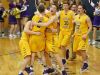Guerin Catholic players mob Kian Sills (5) after his three-point basket at the sealed a 52-49 victory over Central Catholic Friday, January 27, 2017, in Lafayette.