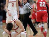 Kaukauna’s Jordan McCabe reacts after his final shot attempt to tie the game Tuesday missed against Kimberly in a Fox Valley Association boys’ basketball game at Kaukauna.