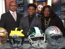 Detroit Cass Tech senior Donovan Peoples-Jones was joined by coach Thomas Wilcher and principal Lisa Phillips for the announcement.