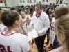 Butler head basketball coach Larry Just charts a play during a time-out in the Girls' LIT championship. 28 January 2017