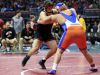 Elijah Van't Hof of Sioux Center wrestles Tyler LinderBaum of Solon at 285 Lbs. Thursday, Feb. 16, 2017.