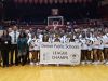 Members of Cass Tech's boys basketball team celebrate winning their first Detroit Public Schools League championship since 1998 on Saturday, Feb. 18, 2017, at Calihan Hall. The Technicians beat Detroit King, 59-47.