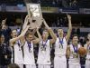 Who will be hoisting state title trophies March 25 at Bankers Life Fieldhouse?