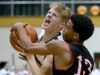 Pendleton Heights Arabians Karsten Windlan (10) is fouled by North Central Panthers Caleb Pack (13) in the first half of their game Tuesday, February 21, 2017, evening at Pendleton Heights High School.