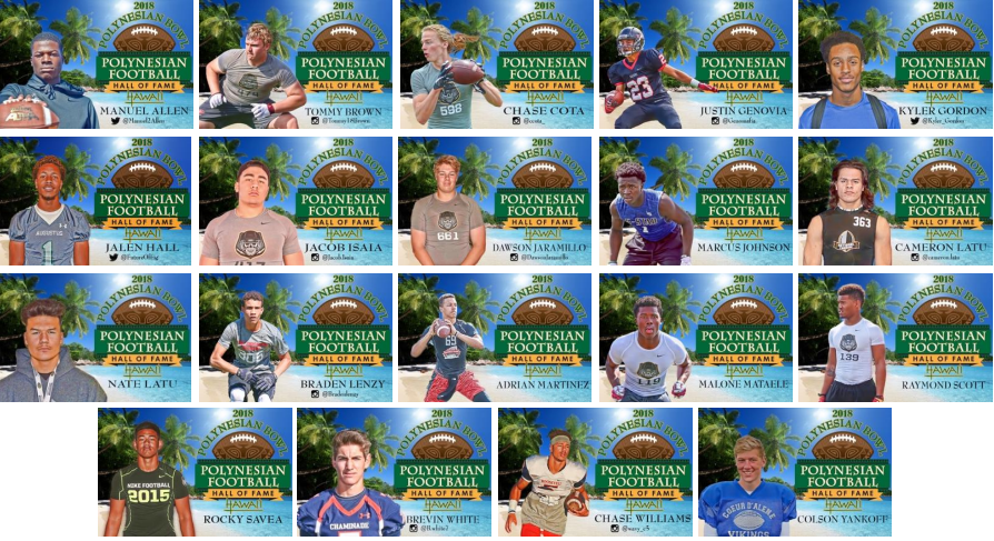 The 19 latest players in the Class of 2018 to accept invitations to the 2018 Polynesian Bowl. (Photo: Polynesian Football Hall of Fame)