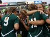 D.C. Everest players celebrate with the championship trophy after the Evergreens defeated Kettle Moraine in overtime during Saturday's Division 1 championship game in the WIAA state girls soccer tournament at Uihlein Soccer Park in Milwaukee.