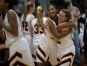 Alanna Speaks, left, and Alexis Bromwell celebrate after their second round playoff win. St. Elizabeth defeats Archmere 49-42 in the second round of the DIAA state girls basketball tournament at St. Elizabeth Thursday.
