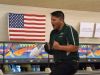 Pennfield junior Joe Larsen reacts following a strike during the 2017 MHSAA Division 3 Boys Bowling State Championships on Friday at M-66 Bowl in Battle Creek.