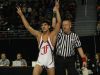 Nathan Atienza of Livonia Franklin lifts his hands to victory, signaling two state titles after winning the 152-pound Division 1 title on March 4, 2017.