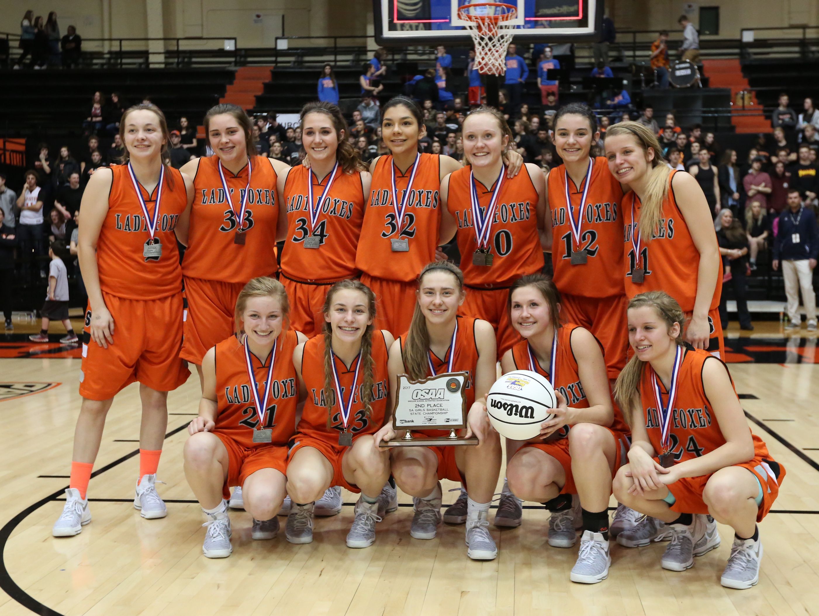 Silverton places second in the OSAA Class 5A state championship on Friday, March 10, 2017, at Gill Coliseum in Corvallis. LaSalle defeated the Foxes 42-28.