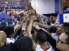 Smyrna celebrates its championship after the Eagles' 61-53 win against Caravel in the DIAA state tournament title game at the Bob Carpenter Center Saturday.