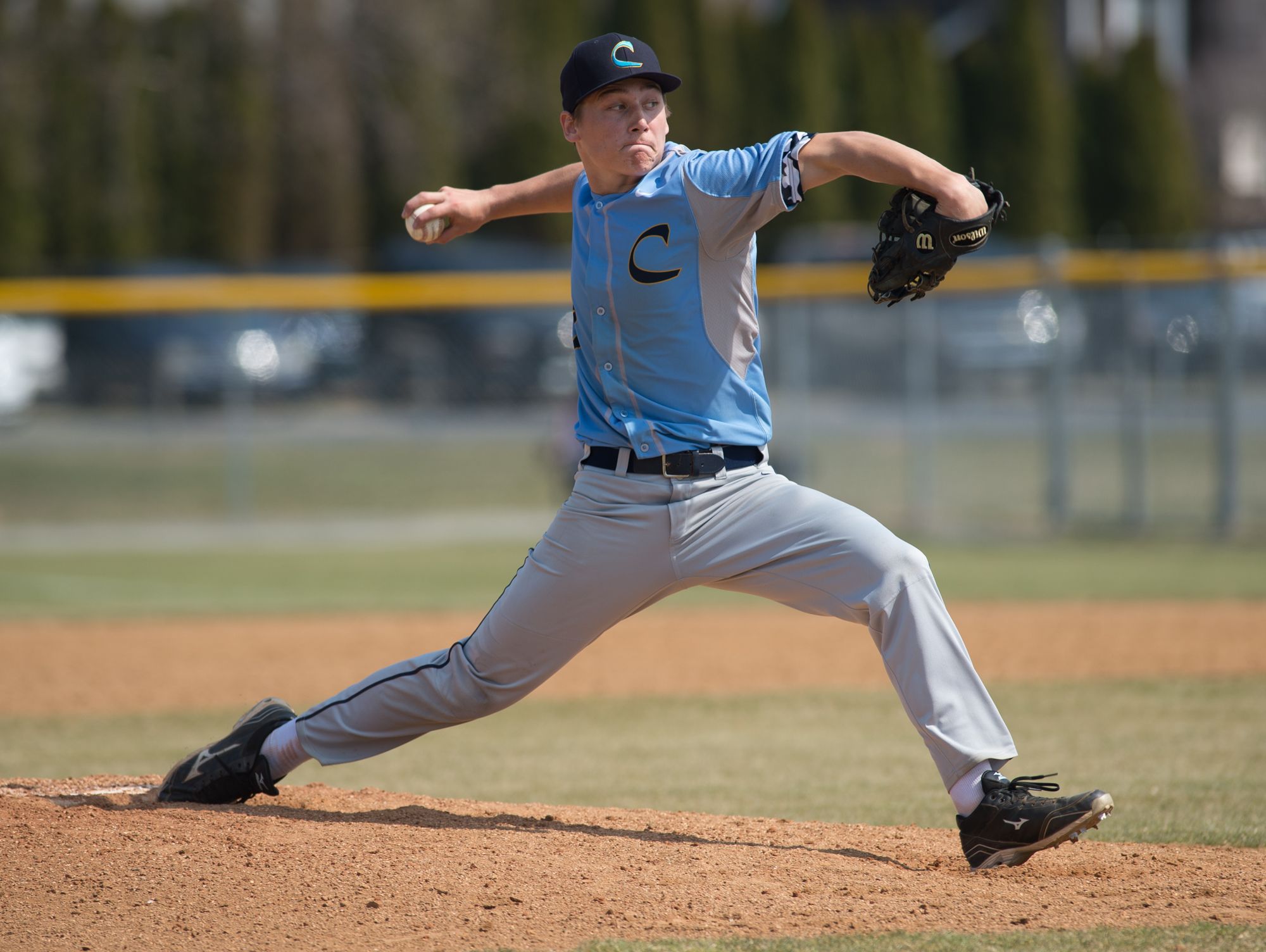 Cape Henlopen’s David Erickson (3) pitches the ball in their home game against Caravel.